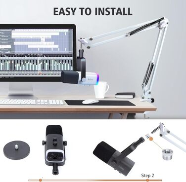 Підставка для мікрофона SUNMON для Fifine AM8, K688 PodMic, HyperX QuadCast, Blue Yeti, Shur MV7 – білий мікрофонний стійка