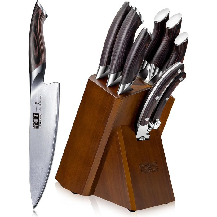 8-Piece Stainless Steel Knife Set with Wooden Block - Professional Chef's Kitchen Knife Set