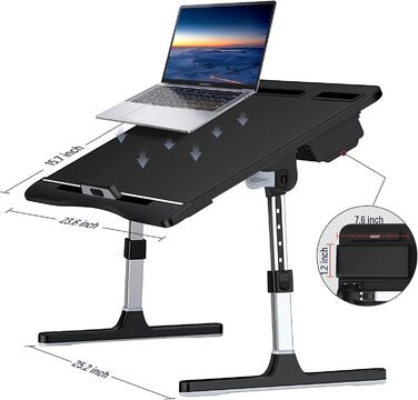 Підставка для ноутбука в ліжко з двома шухлядами, регульована преміум-підставка з шкіри, чорна X-Large (15.7'*23.6'-сумка)