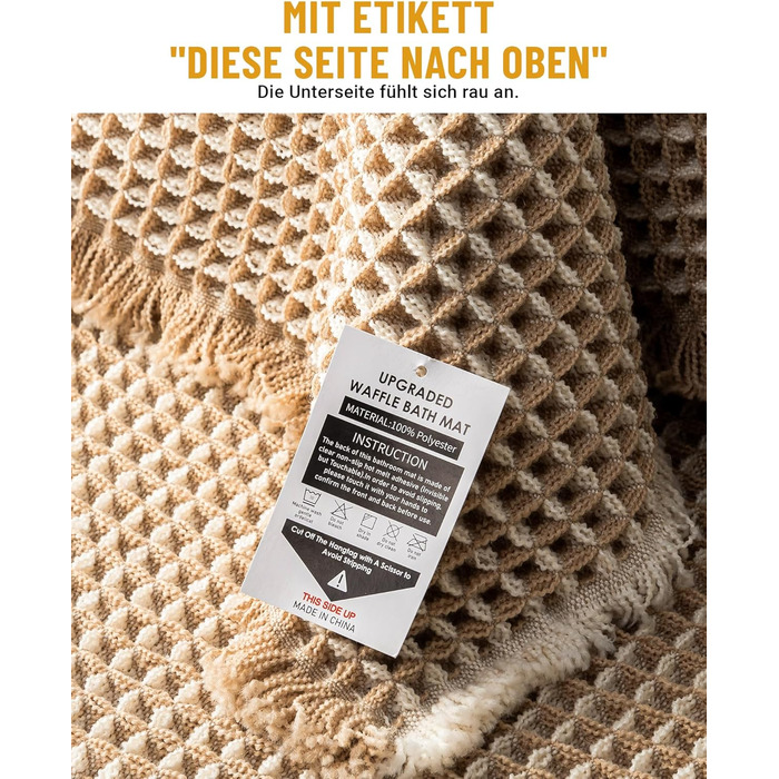 Boho Bathroom Rug Set - Non-Slip Bath Mats (2-Piece) - Washable Shower Rugs for Bathroom, Bedroom, Living Room - 51x120cm + 41x61cm (Brown & White)