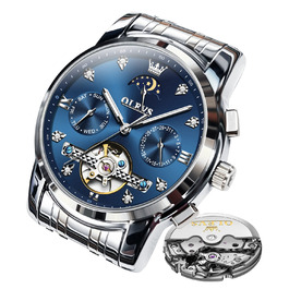 Чоловічий годинник OLEVS Chronograph — водонепроникний кварцовий годинник з аналоговим циферблатом, сталевий корпус, сріблястий з синім циферблатом (6678)