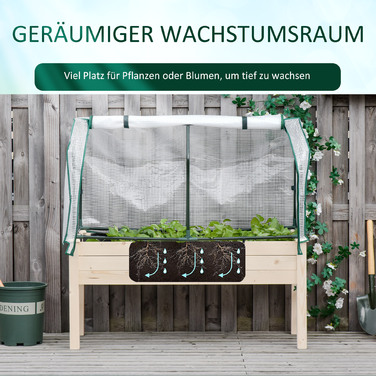 Outsunny Raised Garden Bed Cold Frame 121x55x117 cm made of Fir Wood with Protective Film and Drainage Holes, Waterproof for Garden & Balcony in Natural Color