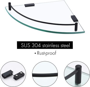 Скляна поличка для душу/ванної кімнати KES BGS101A--P - скляна поличка для душу, нержавіюча сталь SUS304, чорний колір