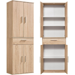 Multipurpose cabinet 60cm wide with drawers 'The Practical', small office cabinet or filing cabinet, also as a shoe cabinet or storage cabinet in 60x90x34 cm (W/H/D) in White (Height 180CM, Sonoma Oak -69)