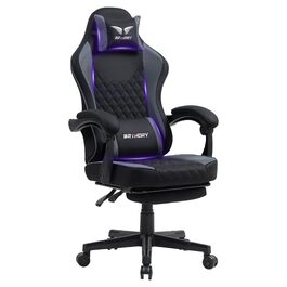 Геймерське крісло Racing Ergonomic Stoff – чорно-сіре з підставкою для ніг та регульованою спинкою (135°)