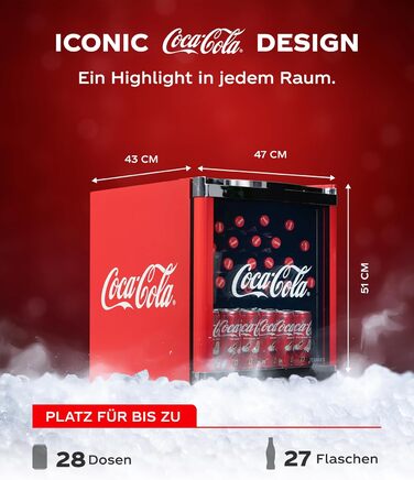 Міні-холодильник °CUBES Coca-Cola 48L з скляною дверцятами - для офісу, вечірок та геймінгу