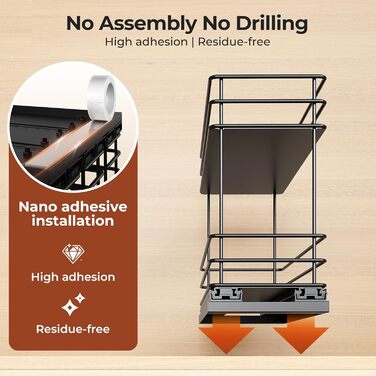 Організатор для спецій Orimade, висувна полиця для спецій, 3 шт., чорний