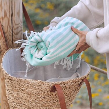 Пляжна ковдра XXL MOMOMUS Фута 210x240 см (Бірюзова) - велика, легка, компактна, в бохо стилі, для пікніка та кемпінгу