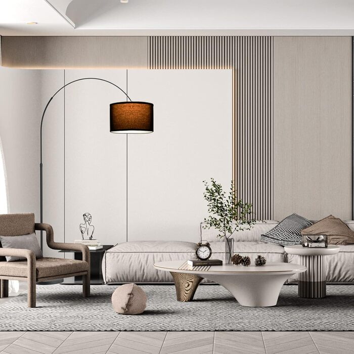 Торшер для вітальні JASMIN I з LED E27, чорний абажур 33 см, з вимикачем на нозі, торшер-арка, вінтажний стиль, підходить для спальні, готелю