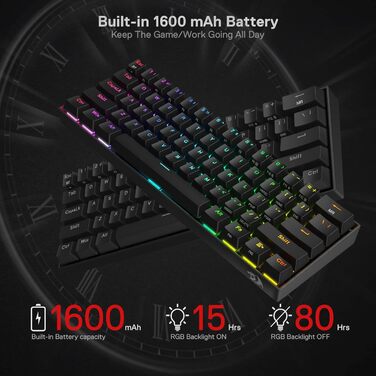 Redragon K530 Pro Draconic: Механічна ігрова клавіатура 60% з RGB-підсвічуванням, Tactile Brown Switch, Hot-Swap, для Windows/Mac/Android
