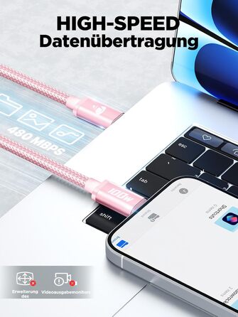 Кабель USB-C на USB-C [2 шт.] 100W, 3м + 3м, рожевий. Підтримка PD, швидка зарядка, для iPhone, Samsung, iPad, MacBook, Pixel, Switch