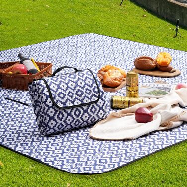 Плед для пікніка Oak & Tea 200x200 см, водонепроникний, ізолюючий, XXL, складаний килимок для пляжу, кемпінгу, вулиці з міцного Оксфорда (синій)