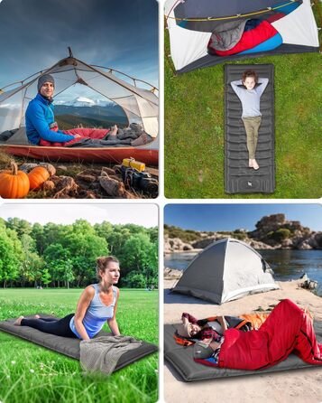 Tixexo Self-Inflating Sleeping Pad - Camping Air Mattress with Foot Pump - 13cm Thick, Spliceable, Outdoor Hiking & Camping Cushion - Grey