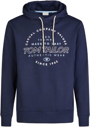 Чоловіча толстовка з капюшоном Tom Tailor Regular Fit з принтом, темно-синя (Real Navy Blue), розмір XL