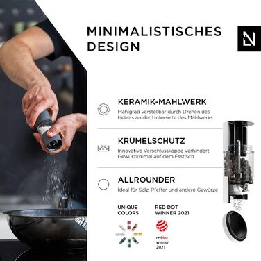 LARS NYSØM Salt and Pepper Mill Set made of Stainless Steel with Adjustable Ceramic Grinder 2 Pieces | Manual Spice Mills with High-Quality Design (2 pcs) (Pure White)