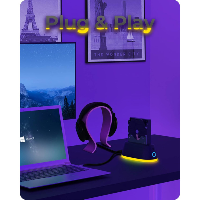 Док-станція ICY BOX для HDD/SSD USB 3.0 з RGB підсвічуванням, підтримка 2.5/3.5
