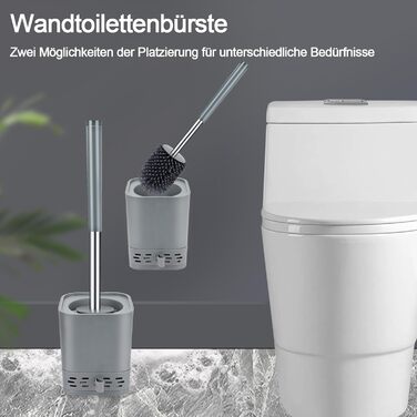 Силіконова щітка для туалету Glowbal з контейнером, швидковисихаюча, для ванної кімнати, монтаж на стіну або стоячи, білий/сірий колір