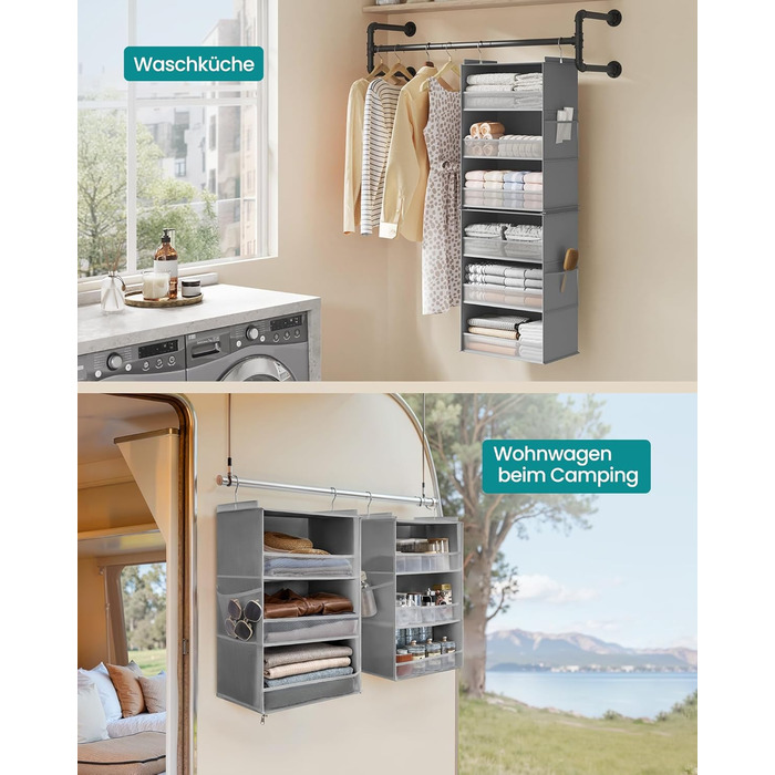 Органайзер для шафи SONGMICS: роздільник, полиці, розкладний, для зберігання, металеві гачки та бамбукові вставки, кольоровий, RCH007W0