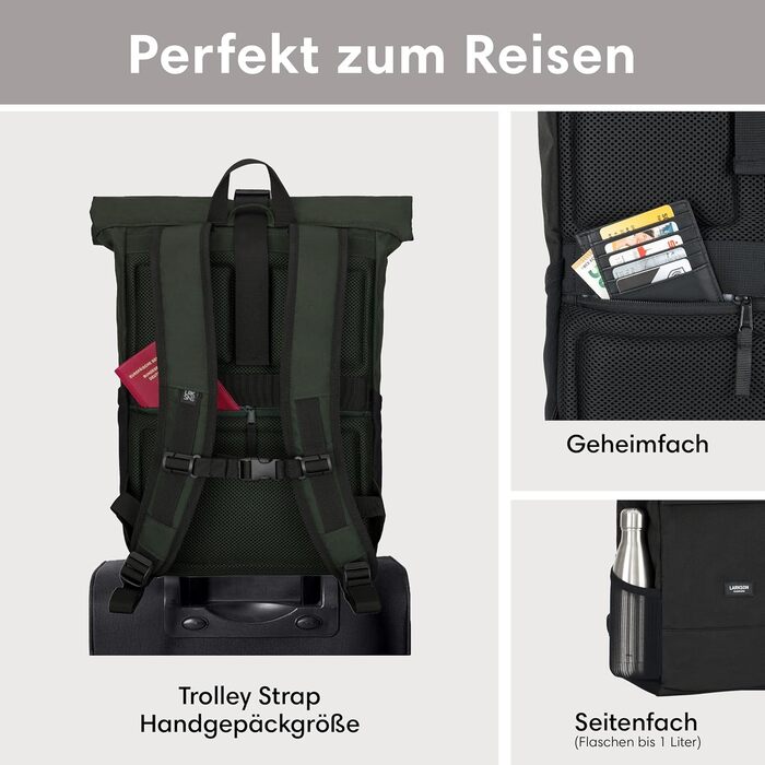 Рюкзак rolltop для жінок і чоловіків No 4 з відділенням для ноутбука, водостійкий, для університету, роботи, велосипеда, великий туристичний рюкзак