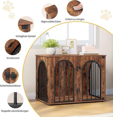 Клітка для собак Hzuaneri, 80 см, 3 двері, бокова дверцята, сучасний дизайн, стіл-клітка, міцна, 80x56x61 см, вінтажний колір, DFC85101B