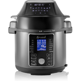 Мультиварка Saaf з Airfryer – 15-ти частинний набір, 24 програми – мультиварка, рисоварка, пароварка, сковорода-каструля – 6л – з корзиною, каструлею та кулінарною книгою – цифровий дисплей