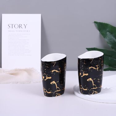 Black bathroom accessory set, gold marble look, modern 6-piece bathroom accessory set, complete with soap dispenser, toothbrush holder, cup, tray, countertop.