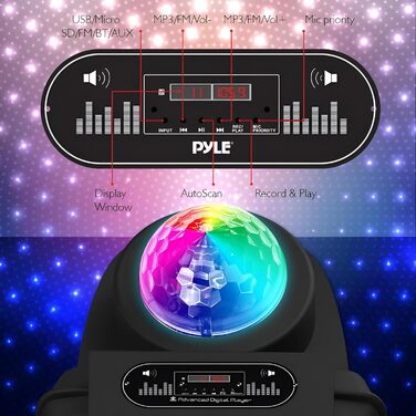 Pyle Partybox: Портативна Bluetooth-колонка з мікрофоном, 700W, LED, USB, SD, FM, BT, AUX, з ручкою та колесами