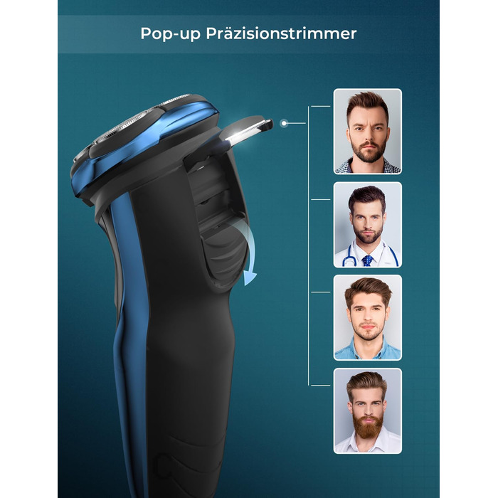 Електричний чоловічий бритва CITHOT RS8336: вологе та сухе гоління, прецизійний тример, IPX7, синій