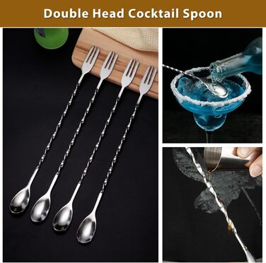 Набір барних ложок для коктейлів із нержавіючої сталі з спіральним стержнем, 32 см, 6 шт, сріблясті