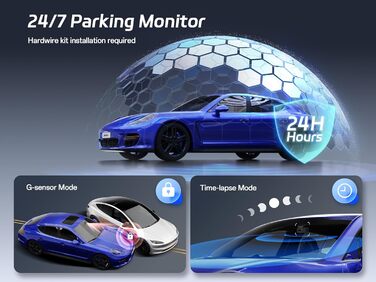 Автомобільний відеореєстратор Pelsee 4K Dashcam (передній та задній) з сенсором STARVIS 2, 3.39'' IPS дисплеєм, 24Гн паркуванням, 5.8GHz WiFi, HDR, WDR, ADAS, GPS та карткою пам'яті 64ГБ