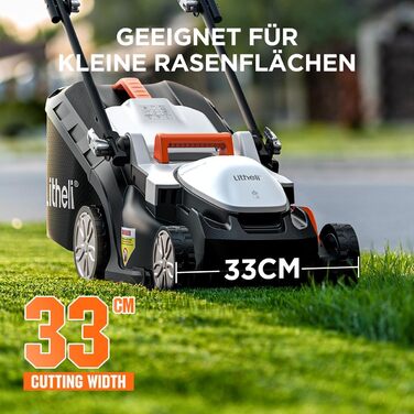 Litheli cordless lawn mower, 20V/33cm cutting width, up to 200 m², 30L collection box, 25-65 mm cutting height, incl. 4.0 Ah battery