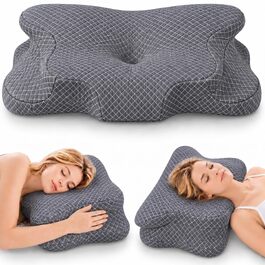 Ергономічна подушка для шиї Flowen з ефектом пам'яті (Memory Foam) від болю в шиї та хропіння, універсальна для будь-якої пози сну, темно-сіра
