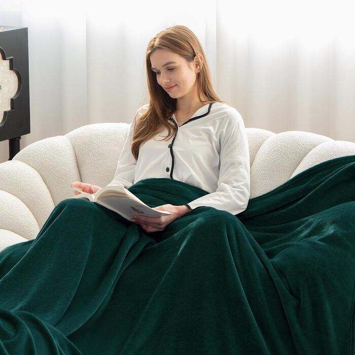 Плед WAVVE: теплий та м'який плед з флісу 150x200 см та 130x150 см (темно-зелений)