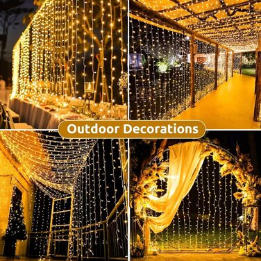 Ланцюжок LED-ліхтарів Joycome 3м x 3м, 300 LED, 8 режимів, вологостійкий, для декору вікна, балкона, кімнати, вечірки, намету, весілля, Різдва (тепле біле світло)