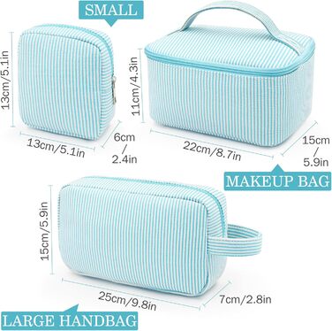 Набір косметичок для жінок: 3 шт. для макіяжу, подорожей та щоденного використання (блакитний)
