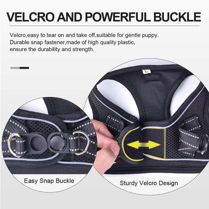 Нашийник для собак з повідком Anti-Pull, світловідбиваючий, для маленьких собак, кошенят, тварин (M, Чорний)