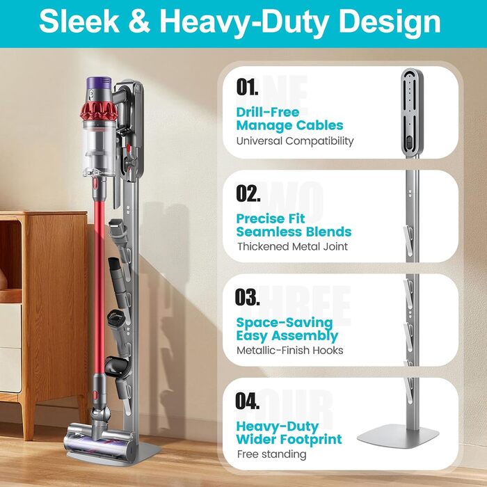 Підставка для пилососа Dyson Gen5 V15 V12 V11 V10 V8 V7 V6, настінна без свердління, з прихованим кабелем, компактна, металева, для аксесуарів