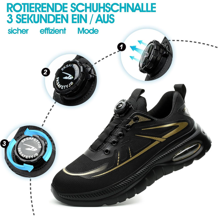 Черевики безпеки для чоловіків та жінок. Робочі черевики, черевики для професій. Сталевий капак, легкі, чорні. Розміри 37-46 EU