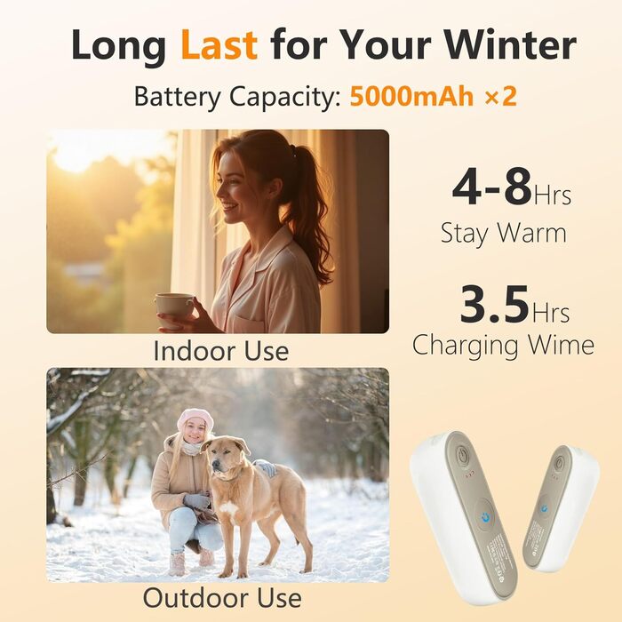 Електричний грієчка для рук та кишень, 10000mAh, 2-в-1, портативний, магнітний, 3 режими нагріву, багаторазовий, для відпочинку на природі, кемпінгу, подарунок для жінок та чоловіків (Стандарт - Білий)