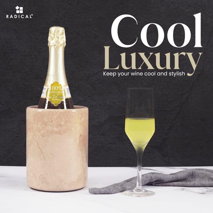 Radicaln Marble Wine Cooler Oceanic 16.5cm - Handcrafted Bar Accessory, Wine & Champagne Chiller - Bottle Holder for Bar Decor (Verona)