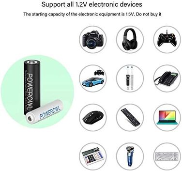 Зарядний пристрій PowerOWL для акумуляторів AA AAA з 4x AA 2800 mAh + 4x AAA 1000 mAh акумуляторами (8 шт.)