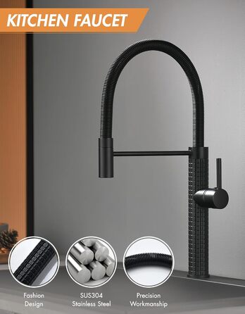 Чорний кухонний змішувач TIMACO висувний, 360° поворотний, для кухонної мийки | Змішувач для кухні