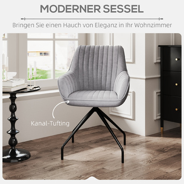 HOMCOM Swivel Lounge Chair with Armrests, Velvet-Look, Swivel Chair with Metal Legs, for Bedroom, Living Room, Dark Grey | Aosom