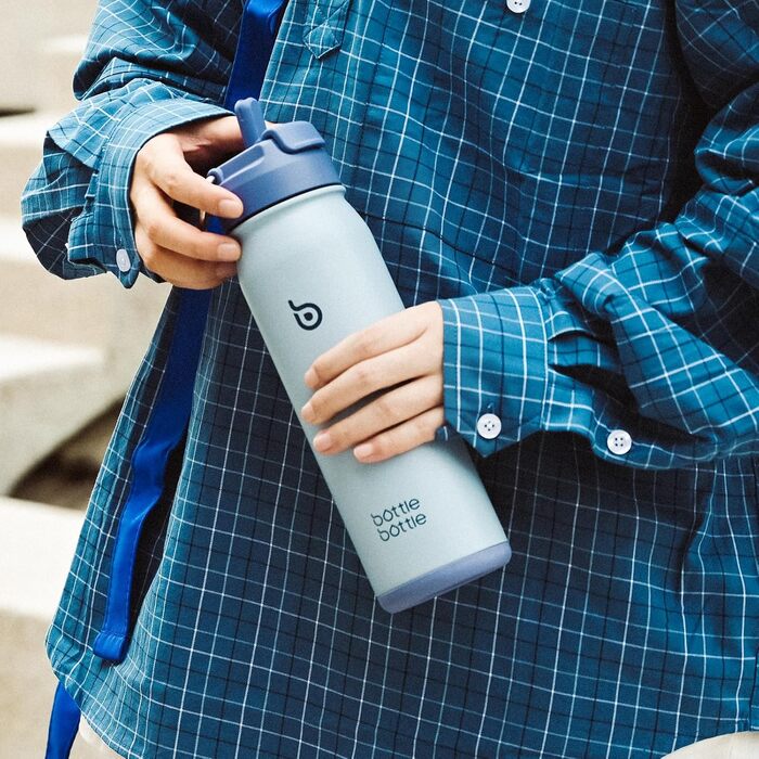 BOTTLE BOTTLE Stainless Steel Water Bottle 24oz (709ml) with Straw Handle and Pill Compartment for Outdoor School, Insulated Sports Bottle (Blue)