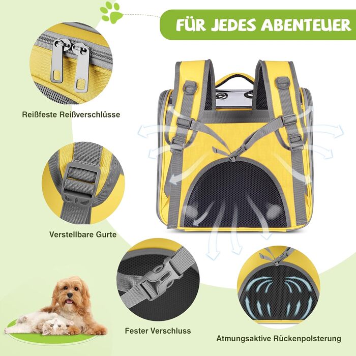 Рюкзак для котів та маленьких собак ALLSOPETS, дихаючий, з фронтальною відкриваністю та страхувальним ремінцем, для подорожей, походів та прогулянок (Квітково-рожевий, Лимонний)