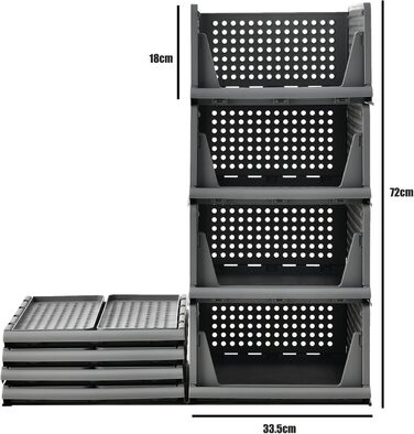 RMAN 4-Piece Closet Organizer Stackable Folding Closet Organizer for Drawers, Closet Organizer, Storage Boxes, Kitchen, Bathroom (Gray)