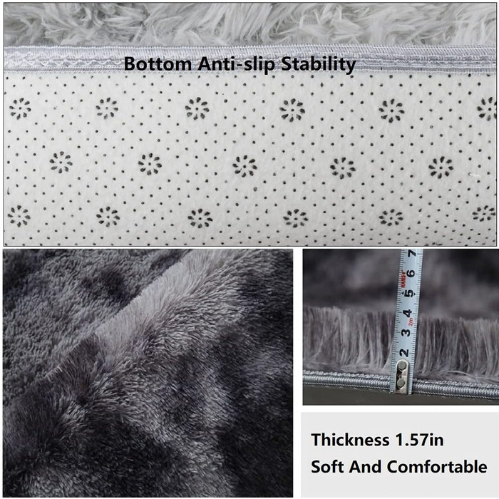 Шкіряний килим Hochflor 120x160 см - пухнастий, сучасний, для вітальні та спальні, темно-сірий (прямокутний)