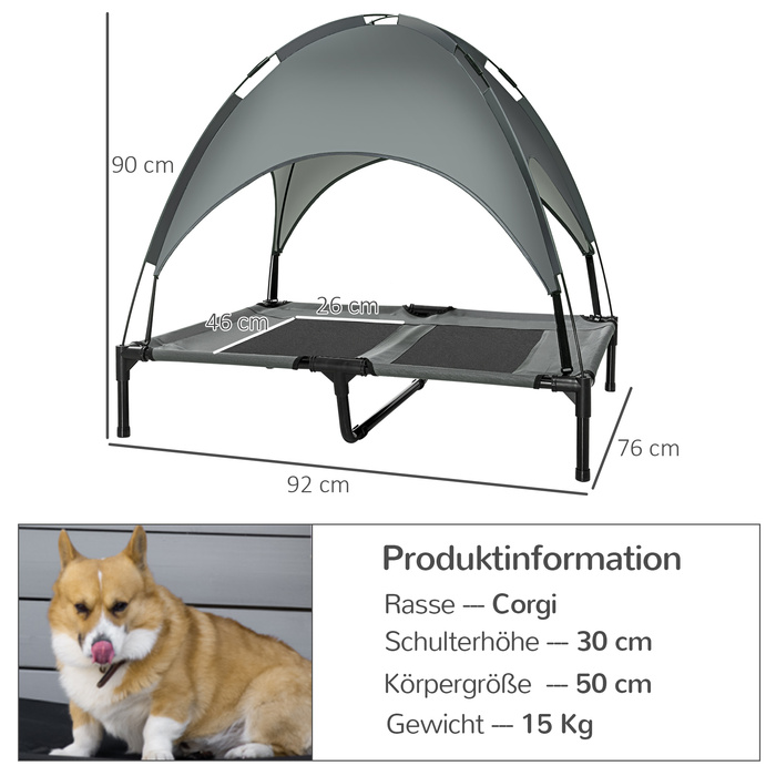 PawHut Крісло-ліжко для собак з балдахіном, дихаюче, 92x76x90 см, з тафти сірого кольору для комфортного місця для сну