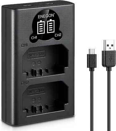 Зарядний пристрій ENEGON NP-FZ100 20W з подвійним акумулятором для Sony Alpha (A7, A9, FX3, A6000 серія) з LCD-дисплеєм