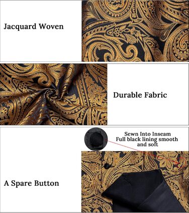 Костюм-жилет DiBanGu для чоловіків, шовковий жаккард, жилет та краватка, комплект з жабо, для смокінгу, весілля, свят, 7 предметів, золото та чорний